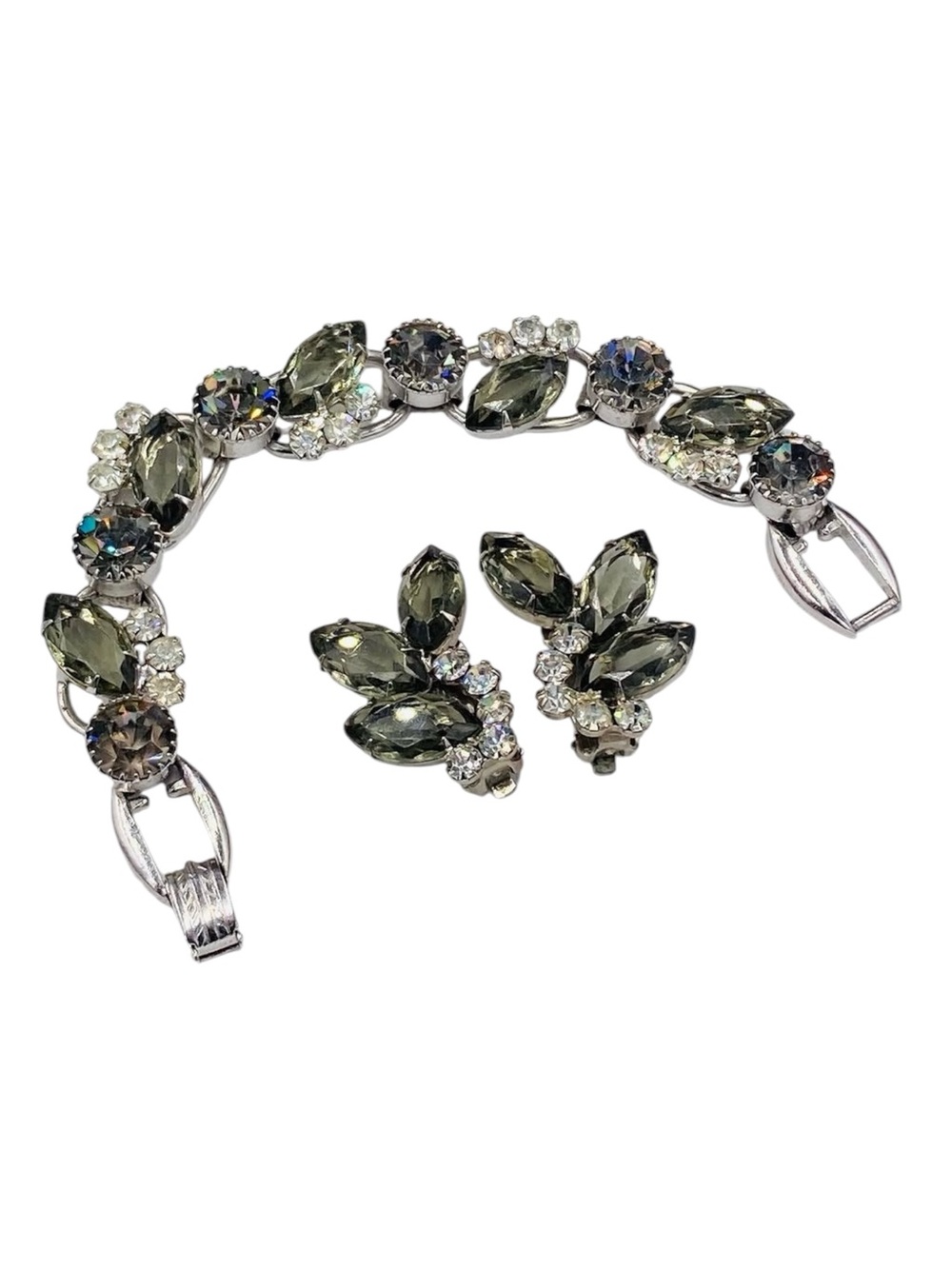 Fabulous Juliana D&E Black Diamond Bracelet Earring Set Silver Tone Metal